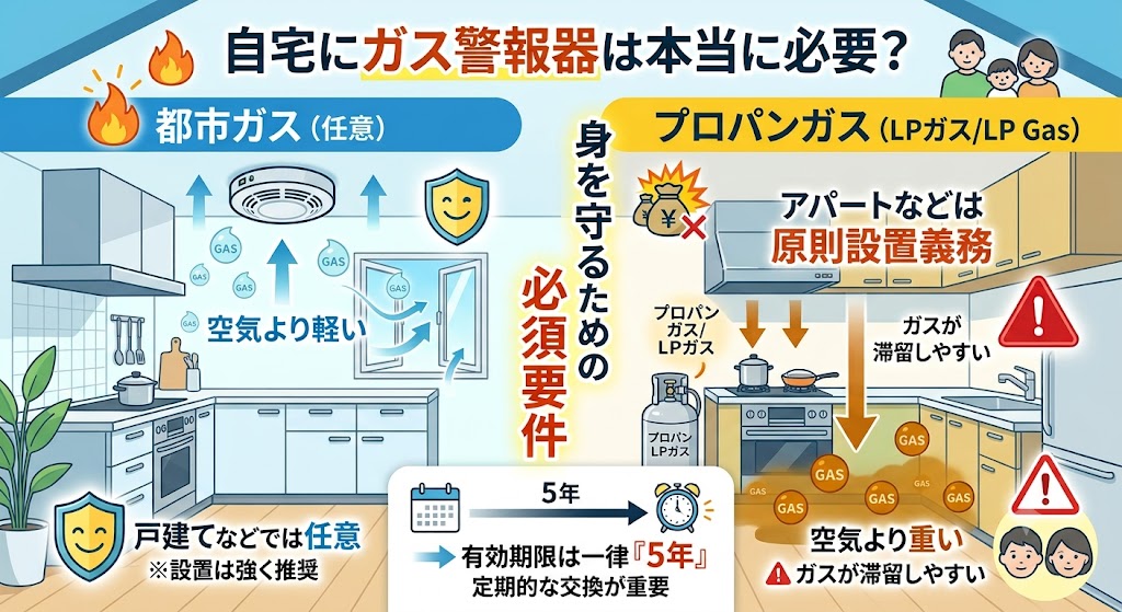 【ガス警報器は必要?】都市ガスは任意でプロパンは義務?爆発や火災から命を守る選び方とおすすめ機種 アイキャッチ
