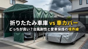 折りたたみ車庫と車カバーどっちが良い？台風耐性・傷・利便性の境界線