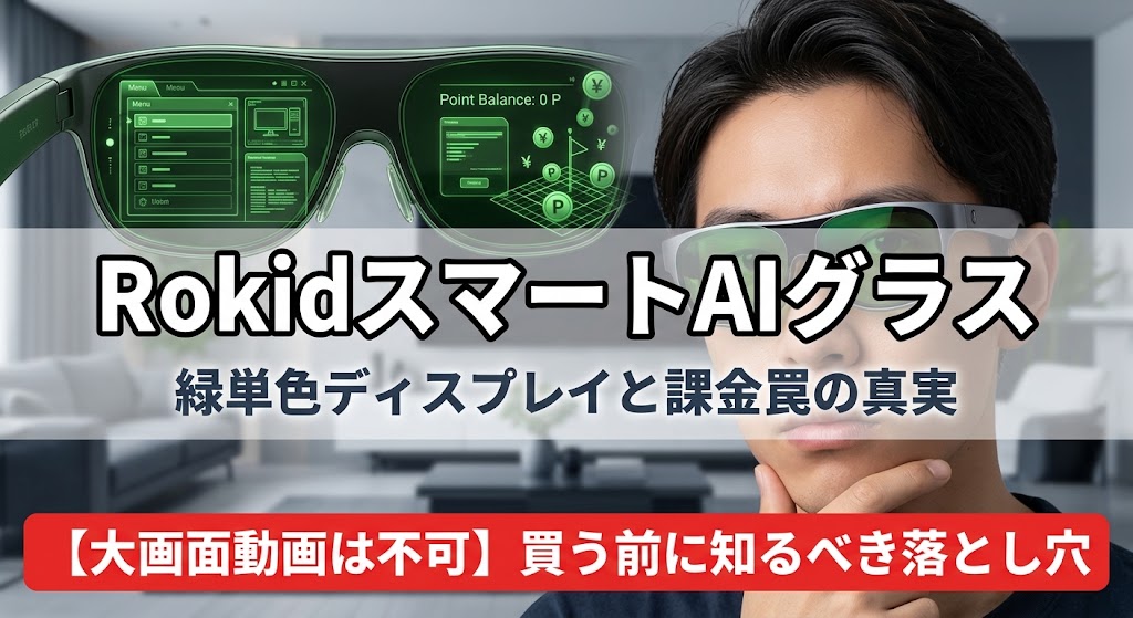 RokidスマートAIグラスの緑単色ディスプレイとポイント課金制の落とし穴を検証するアイキャッチ画像